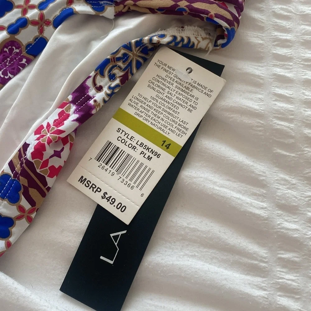 NWT LA BLANCA multi color pattern bikini bottoms size 14